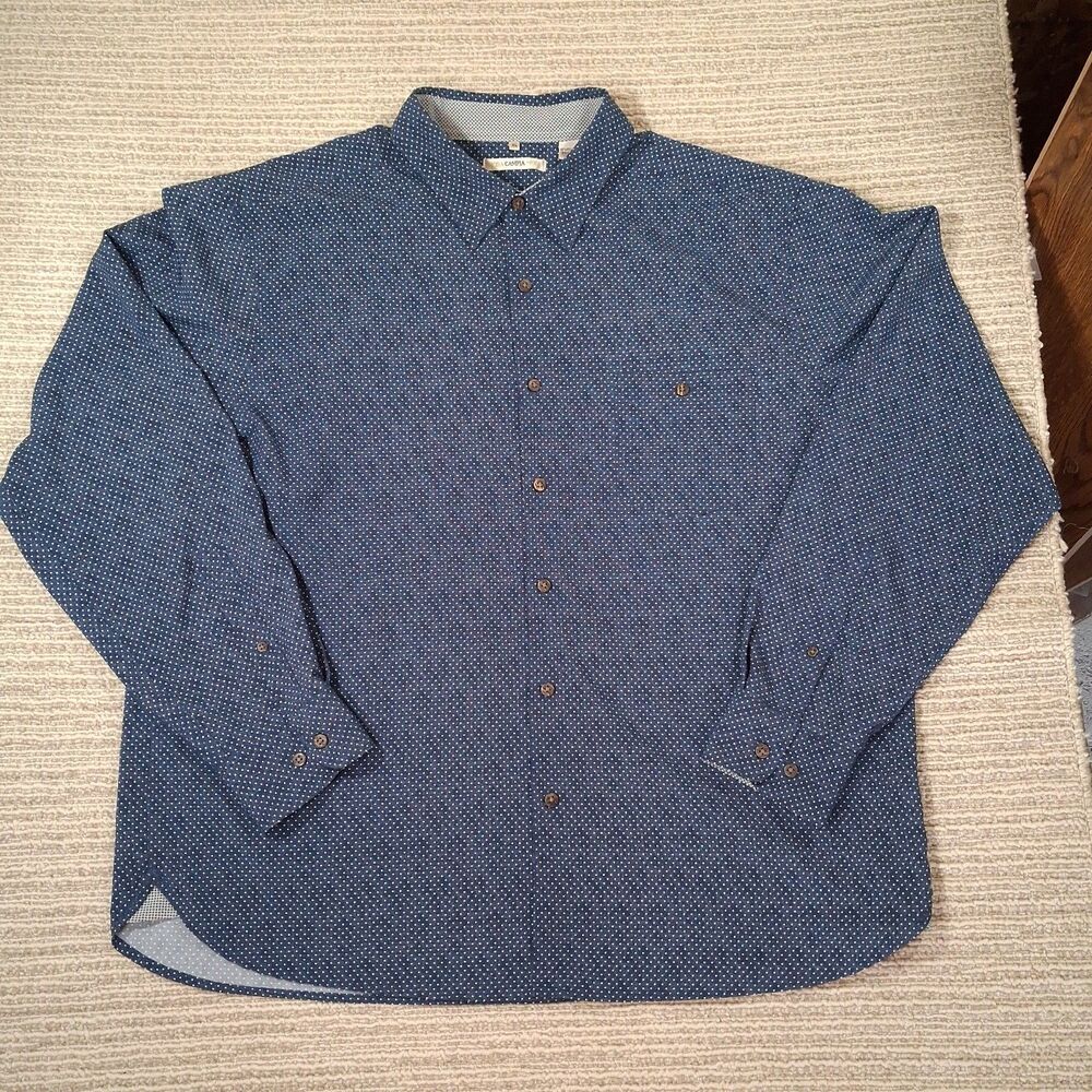 MODA CAMPIA MODA SHIRT MENS XL LONG SLEEVE BLUE POLKA DOT STRETCH BUTTON UP